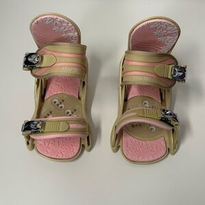 BURTON stiletto tan pink floral pattern comfortable snowboard bindings, S/M.